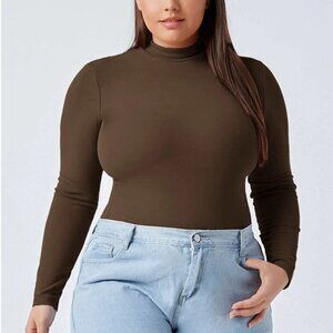 Curvy Size 2X! Cocoa Brown Turtleneck Top | Sleek Layering for Fall Capsules